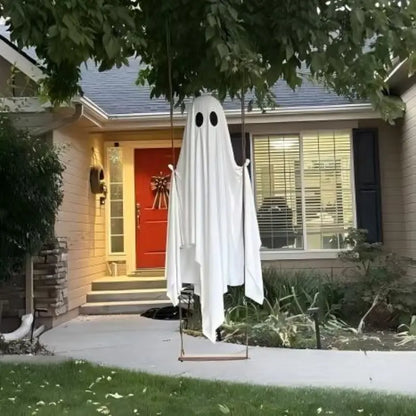 5 Feet Large Hanging Swing Spooky Ghost Halloween Decoration with LED String Lights
