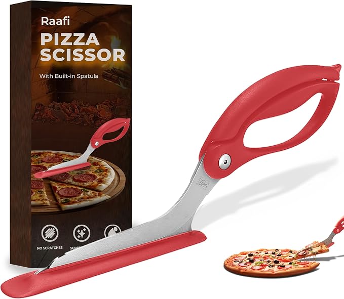 Pizza Scissors with Non Stick Slice Server - 4 in 1 Kitchen Scissors (Black Spatula)
