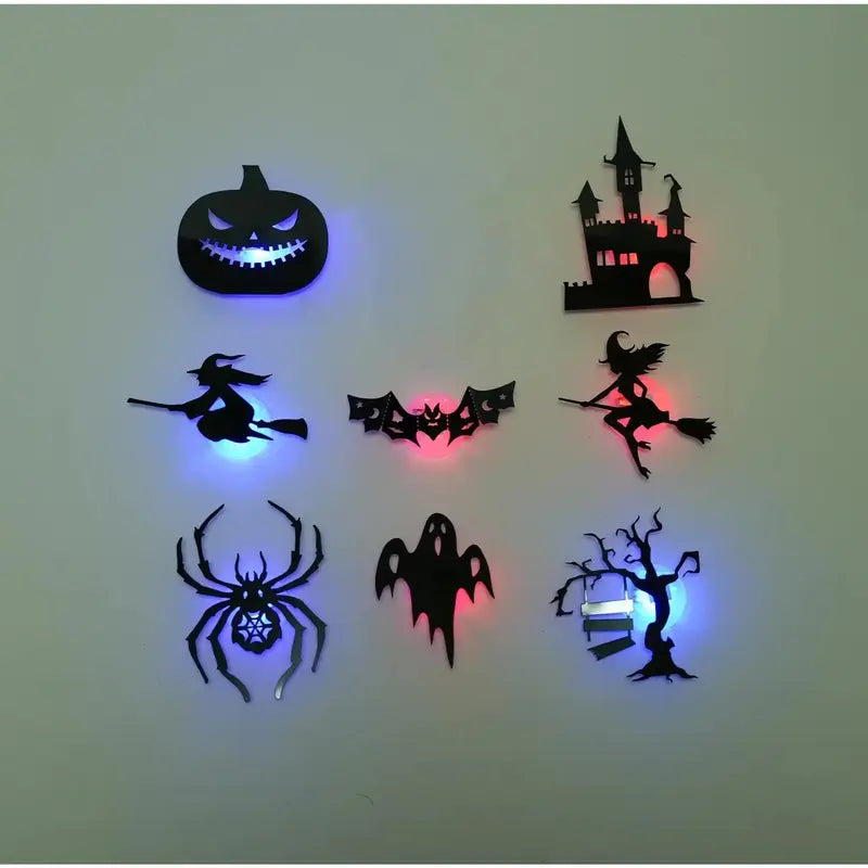 Halloween LED Silhouette Wall Light Stickers, Battery Powered Peel & Stick Wall Decor (30/60 Pcs)