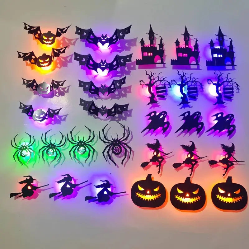 Halloween LED Silhouette Wall Light Stickers, Battery Powered Peel & Stick Wall Decor (30/60 Pcs)