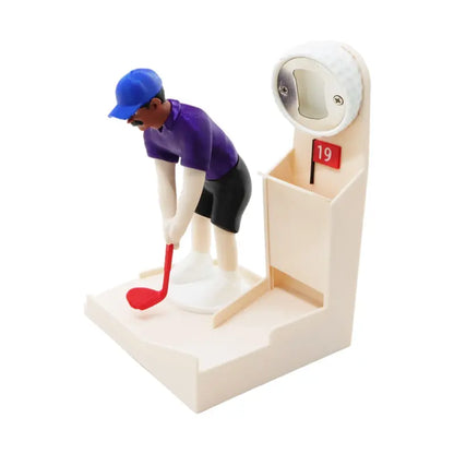 Golf Ball Themed Bottle Opener – Automatic Beer Cap Launcher with Golf Swing (Brown)