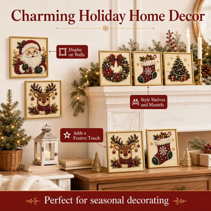 Christmas Themed Pearl Art DIY Kit – Santa & Wreath Mosaic Wall Art