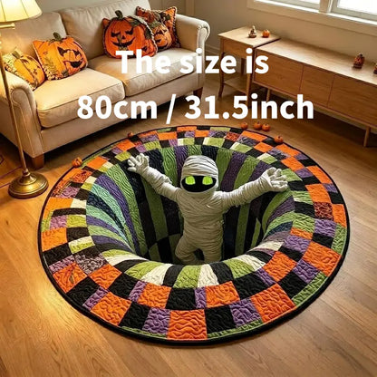 Halloween 3D Skeleton Vortex Quilted Illusion Round Rug