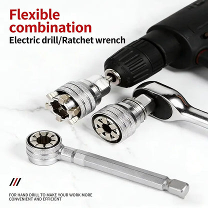 Multi-Function Universal Socket Wrench – Adjustable 10–19mm for Ratchet & Power Drill