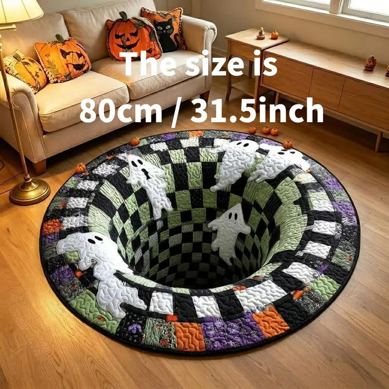 Halloween 3D Skeleton Vortex Quilted Illusion Round Rug