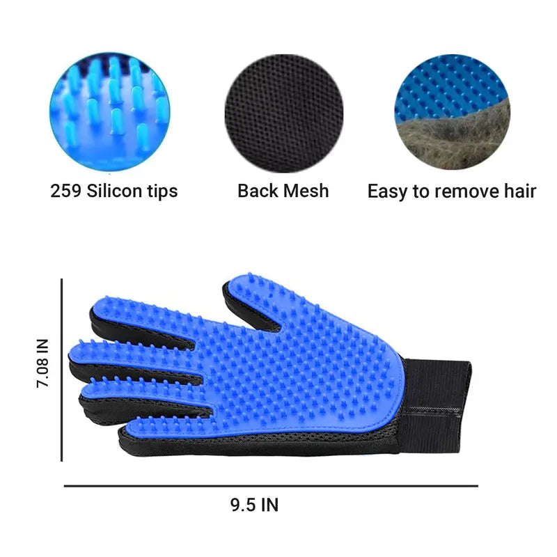 Pet Grooming Gloves – 255 Silicone Tips, 2-in-1 Deshedding & Massage Mitt for Dogs & Cats