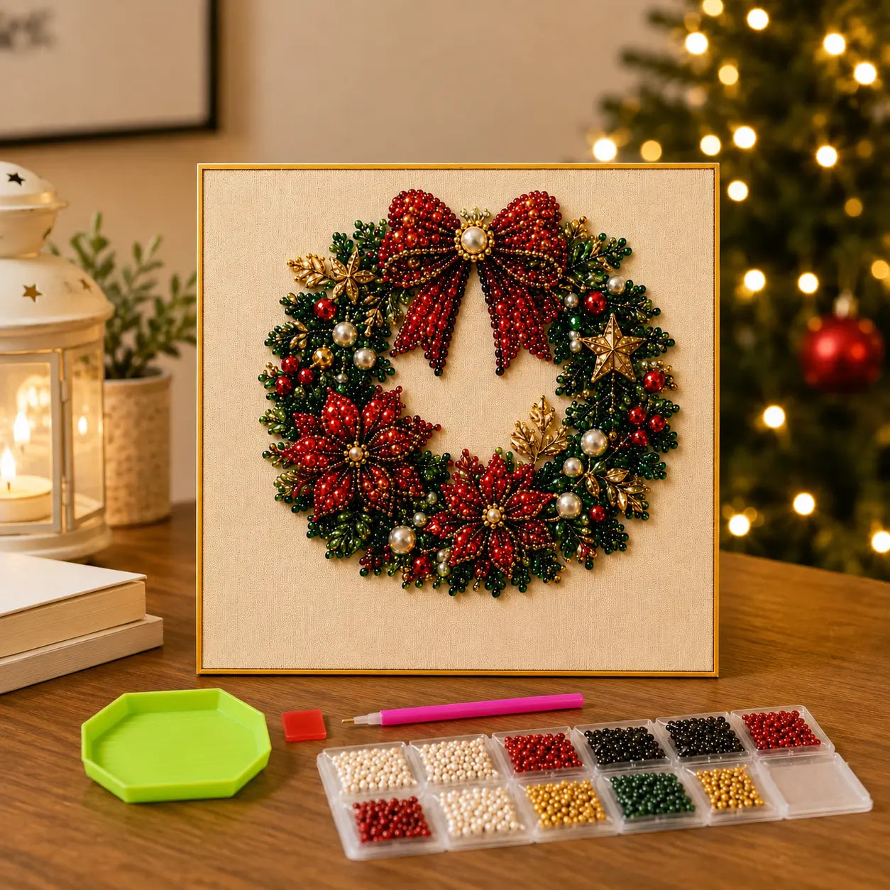 Christmas Themed Pearl Art DIY Kit – Santa & Wreath Mosaic Wall Art