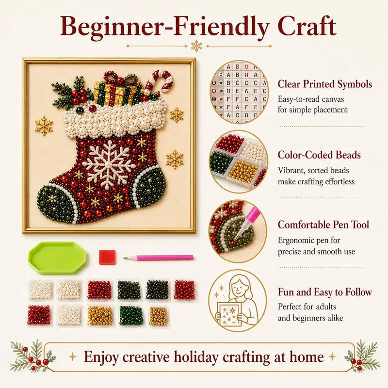 Christmas Themed Pearl Art DIY Kit – Santa & Wreath Mosaic Wall Art