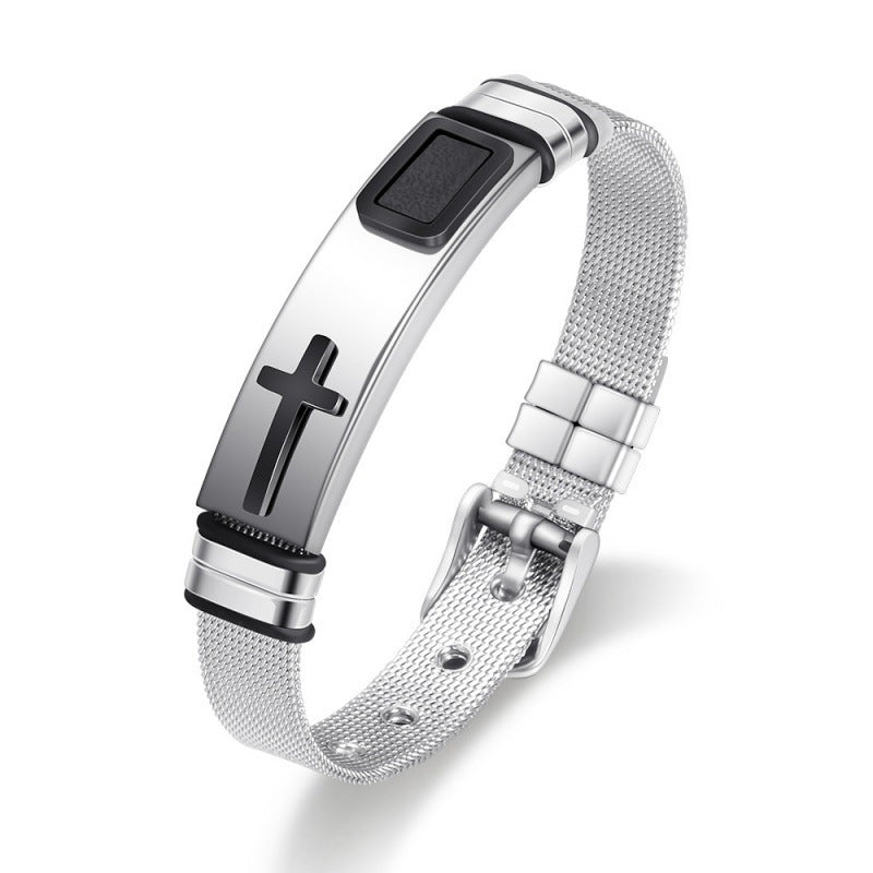📢 50% OFF NOW! ⏰ Men's Stainless Steel Cross Bracelet – Durable, tarnish-resistant & perfect for daily wear or spiritual style ✝️