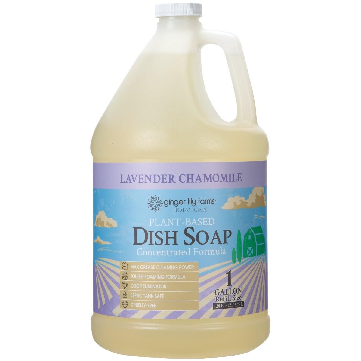 Ginger Lily Farms Plant-Based Liquid Dish Soap, Concentrated Formula, Max Grease Cleaning Power, Cruelty-Free, Lavender