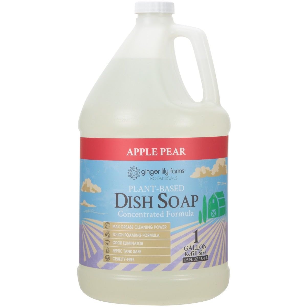 Ginger Lily Farms Plant-Based Liquid Dish Soap, Concentrated Formula, Max Grease Cleaning Power, Cruelty-Free, Apple Pea