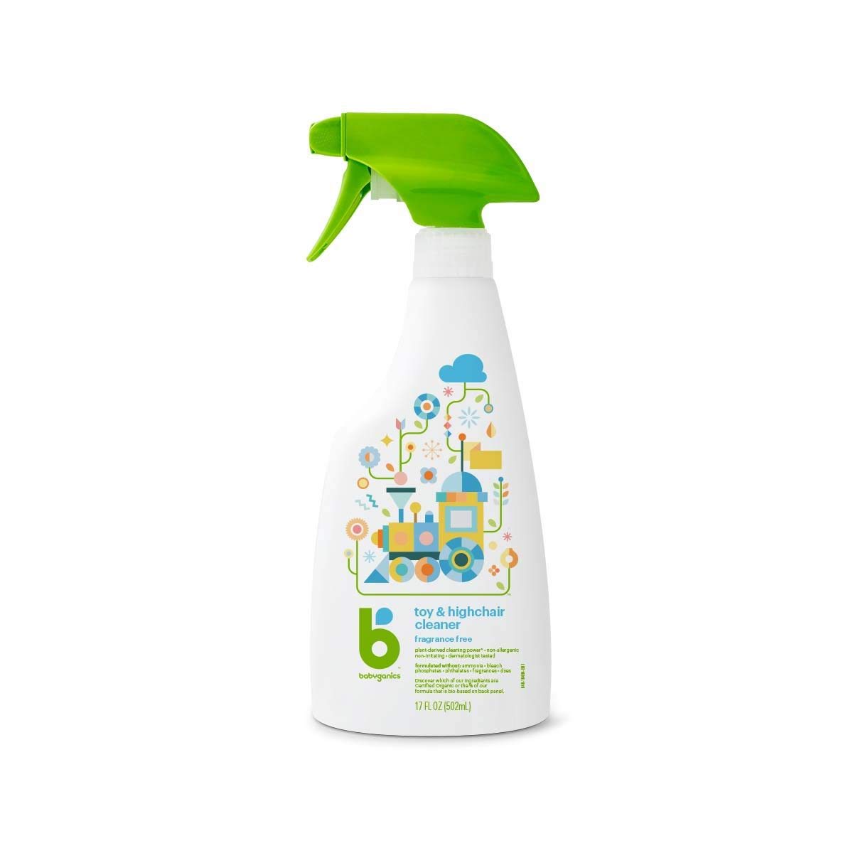 Babyganics Fragrance Free Toy & Highchair Cleaner Spray, 17oz Spray Bottle for Busy Parents