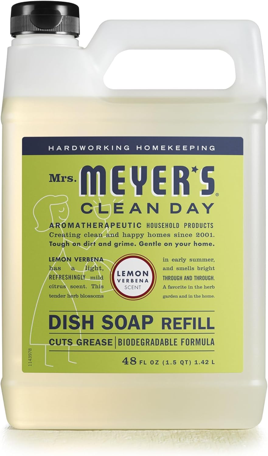 MRS. MEYER'S CLEAN DAY Biodegradable Liquid Dish Soap Lemon Verbena Refill 48 Fl Oz Pack of 1 Best for Environment