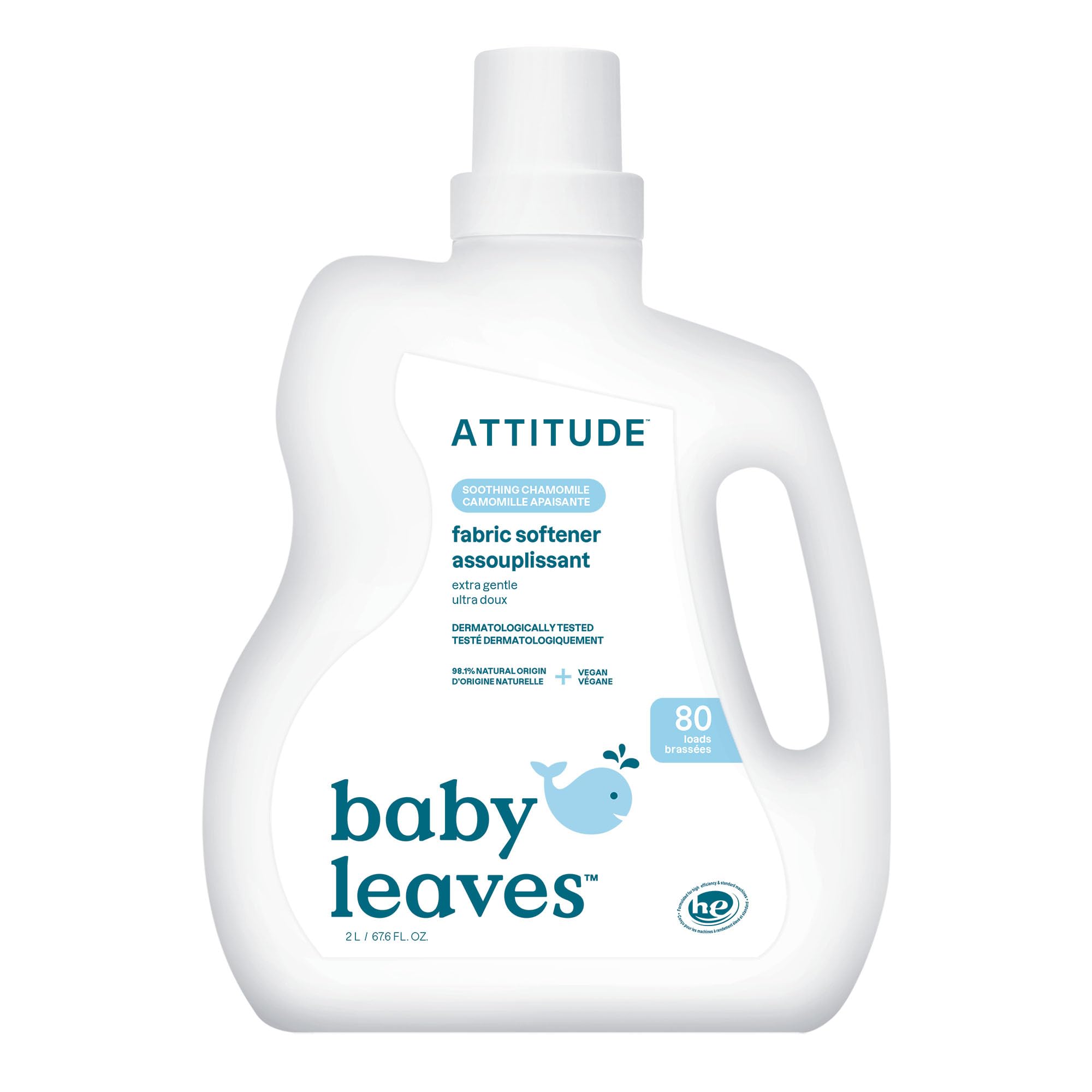 ATTITUDE Chamomile Laundry Fabric Softener Liquid, Vegan and Plant Based, HE Washing Machine Compatible, 80 Loads, 67.6