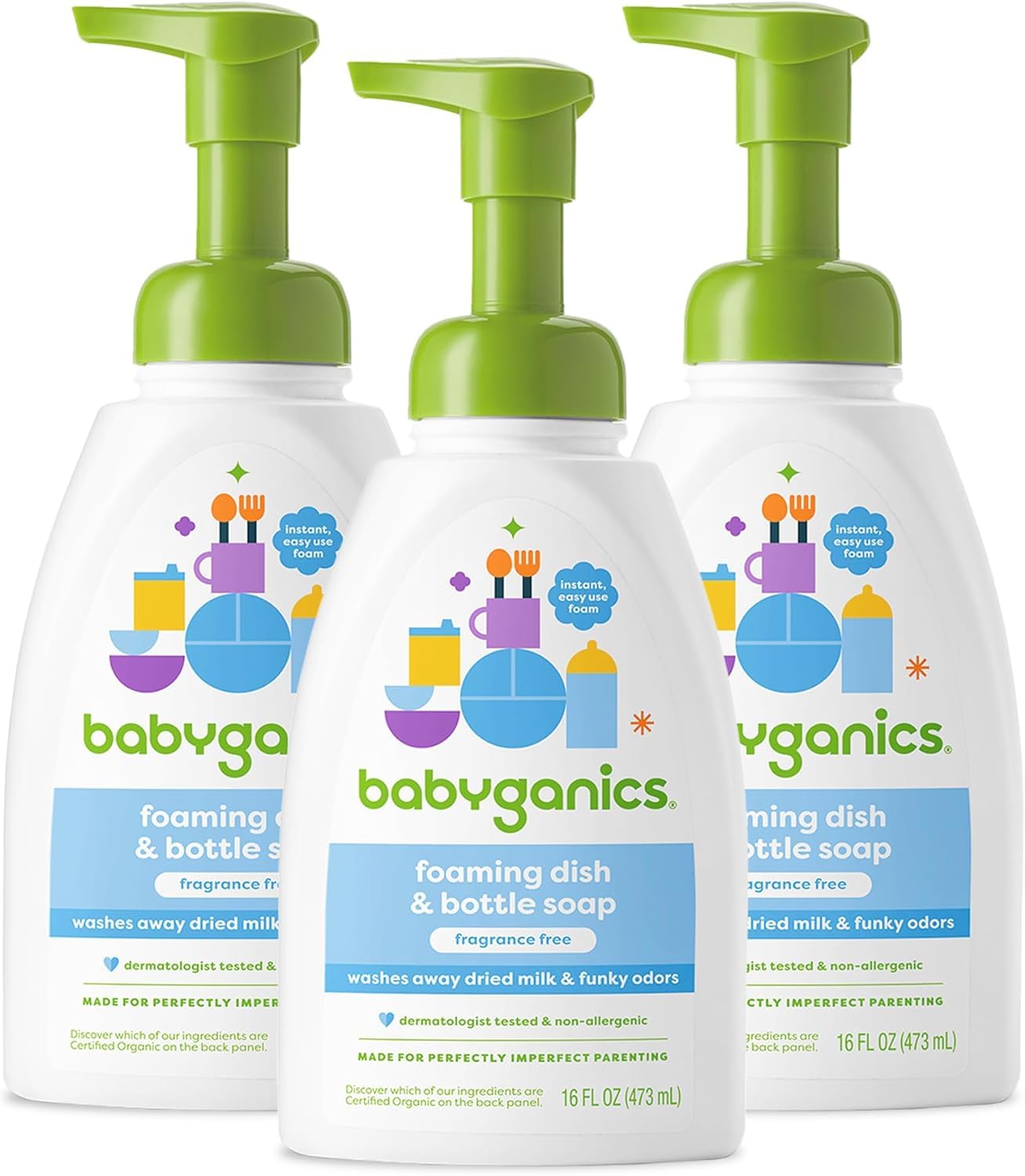 Fragrance Free Foaming Dish Soap for Babies, 16oz Pump Bottle, 3 Pack
| Babyganics Foaming Dish Soap Pump Bottle, Fragr