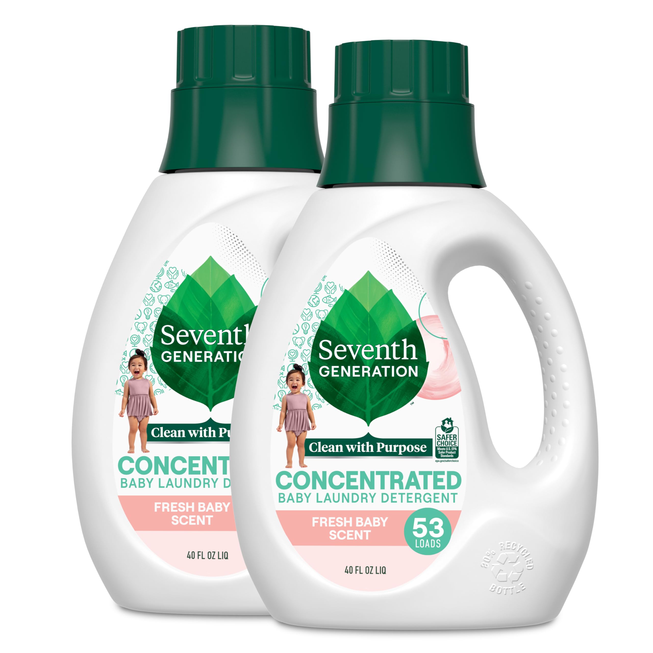 Seventh Generation Concentrated Baby Laundry Detergent, Fresh Scent, U.S. EPA Safer Choice, 40 Fl Oz, Pack of 2
| Seven