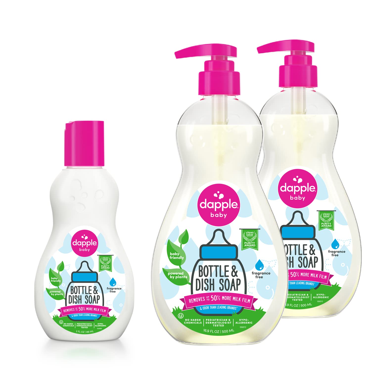 Dapple Baby Dish Bundle Travel Size 3 Fl Oz Liquid & 16.9 Fl Oz Bottle 2 ct Fragrance-Free Plant-Based Hypoallergenic
Da