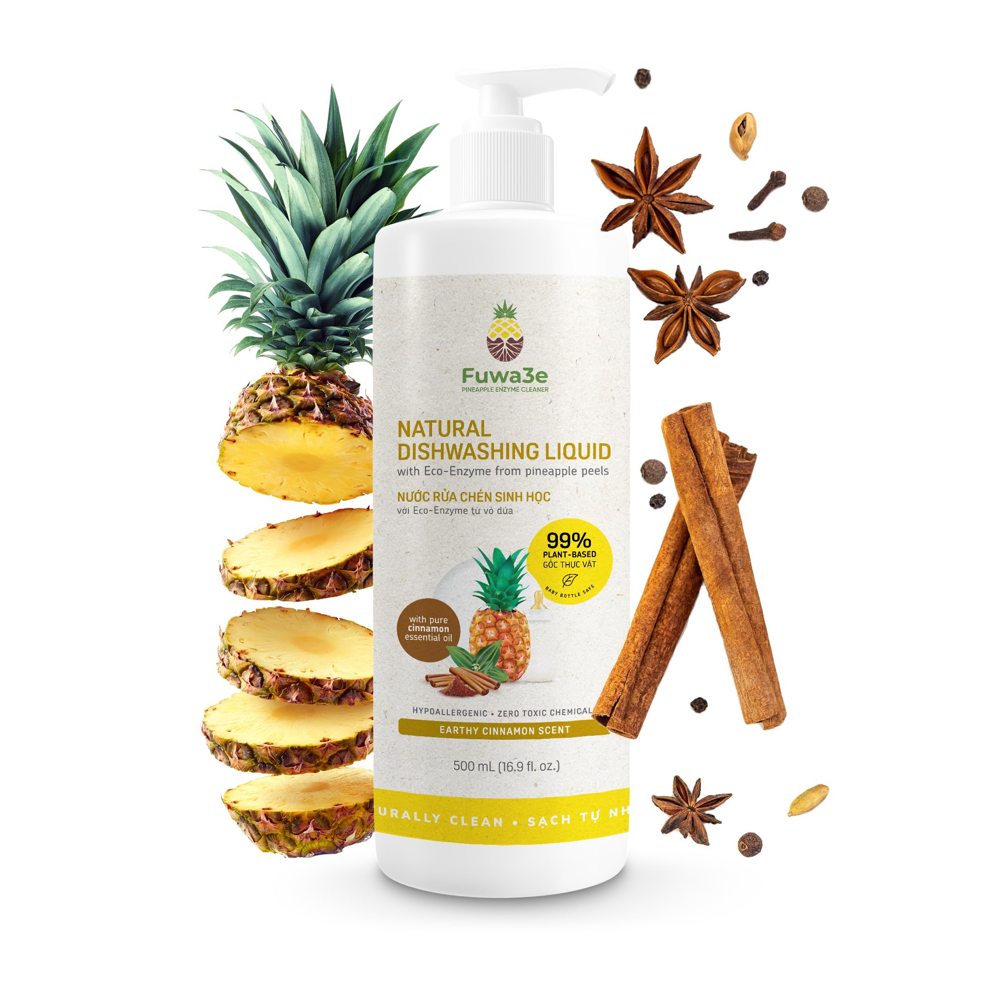 Natural Pineapple Enzyme Dish Soap for Hypoallergenic Cleaning - 16.9oz 1 Pack - 99% Plant Based from Discarded Pineapp